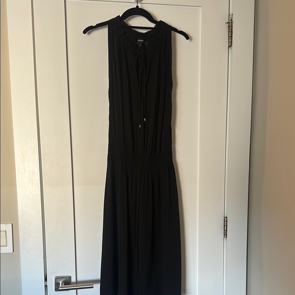 Theory Black Silk Dress with Keyhole Neckline and Sleeveless Design for Cocktail